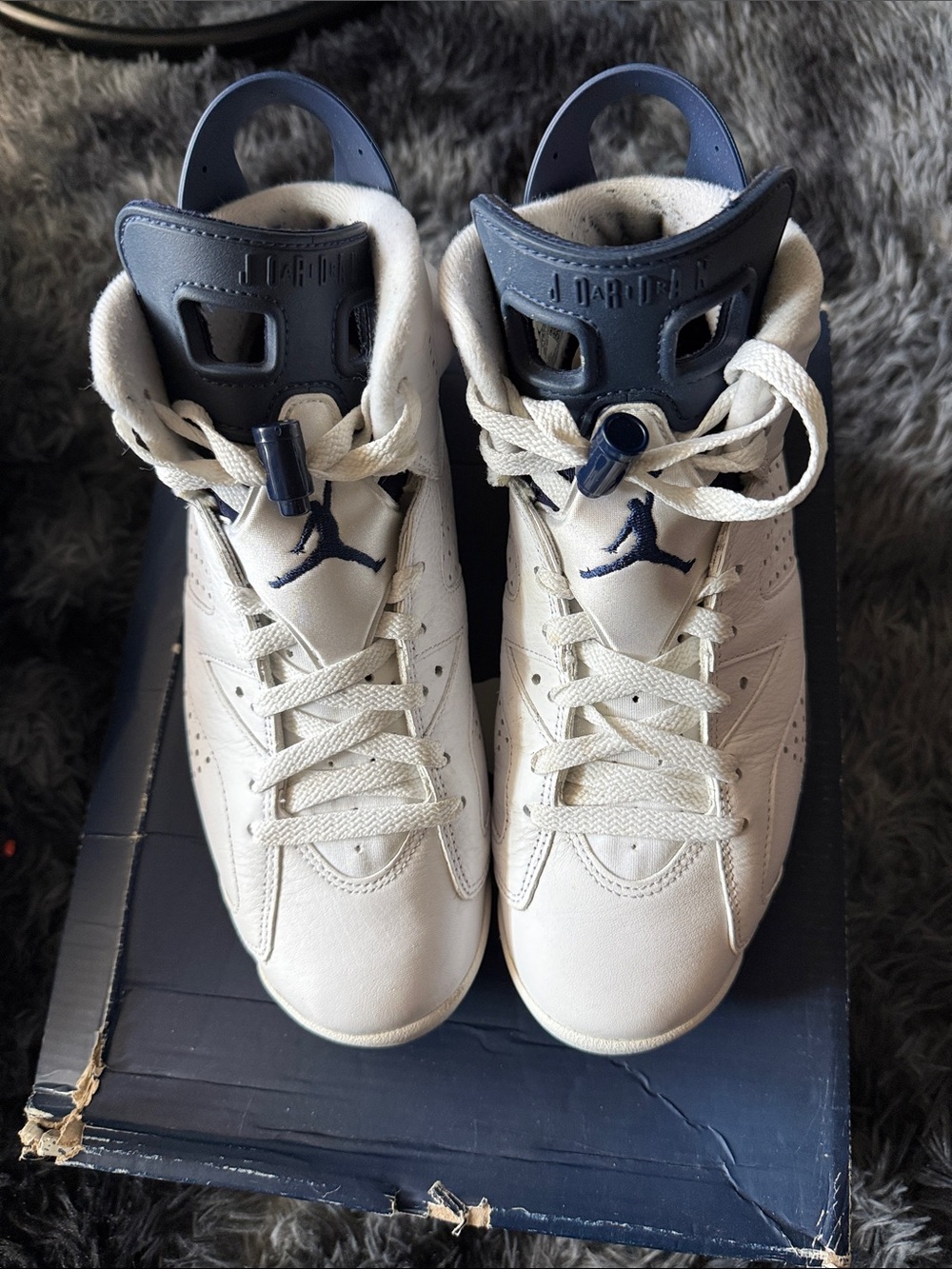 Men Jordan  White and Navy High-Top Sneakers
